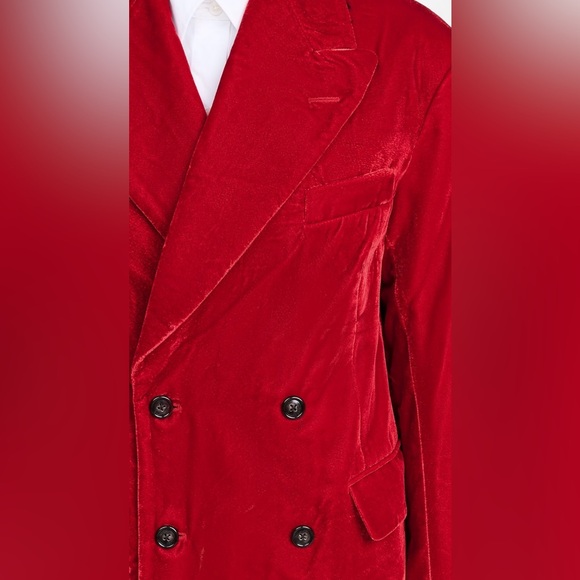 R13 DB Peak Lapel Ragged Blazer, Red Velvet - Picture 6 of 17
